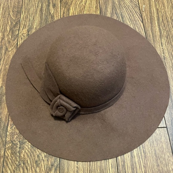 Floppy Sun Hat Summer Spring Brown Floral Wool Elegant One Size Rose - Picture 2 of 7